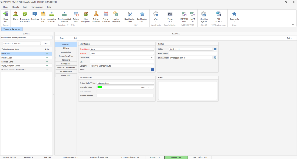 User roles configuration screen showing access permissions.